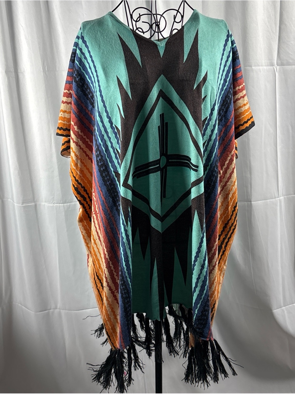 Crazy Train Turquoise Black Multicolor Southwestern Poncho